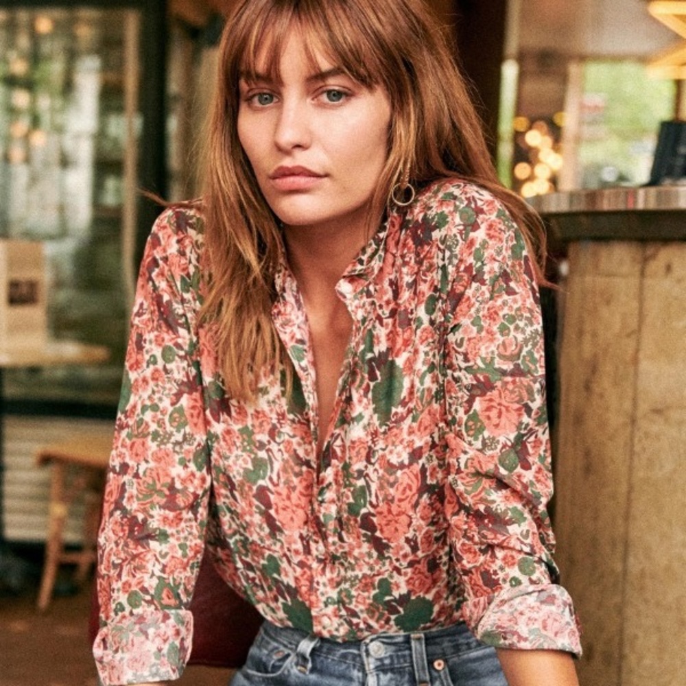 Sezane Floral Print Pierro Shirt